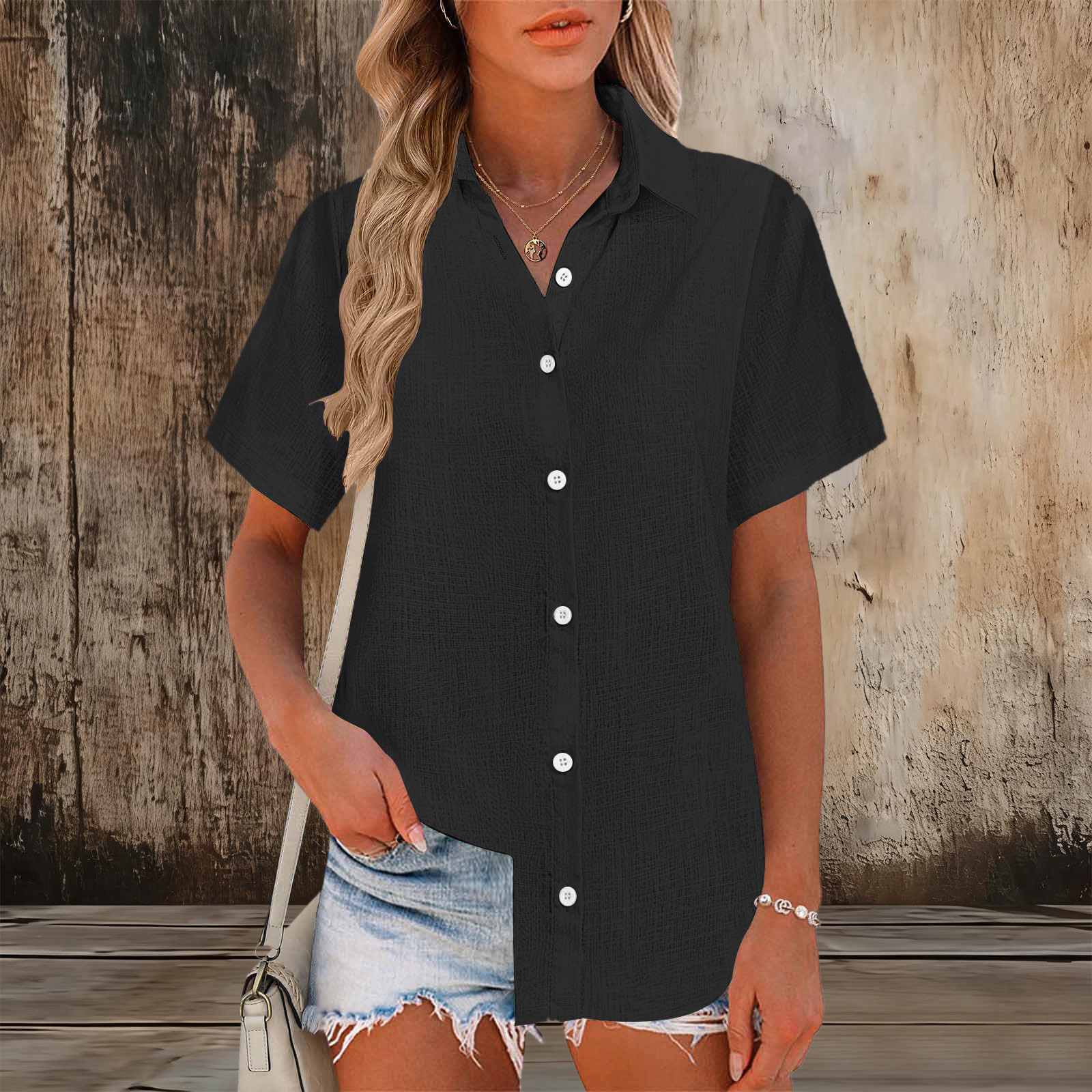 jtjvou Womens Linen Button Down Shirts Short Sleeve Blouse Business ...