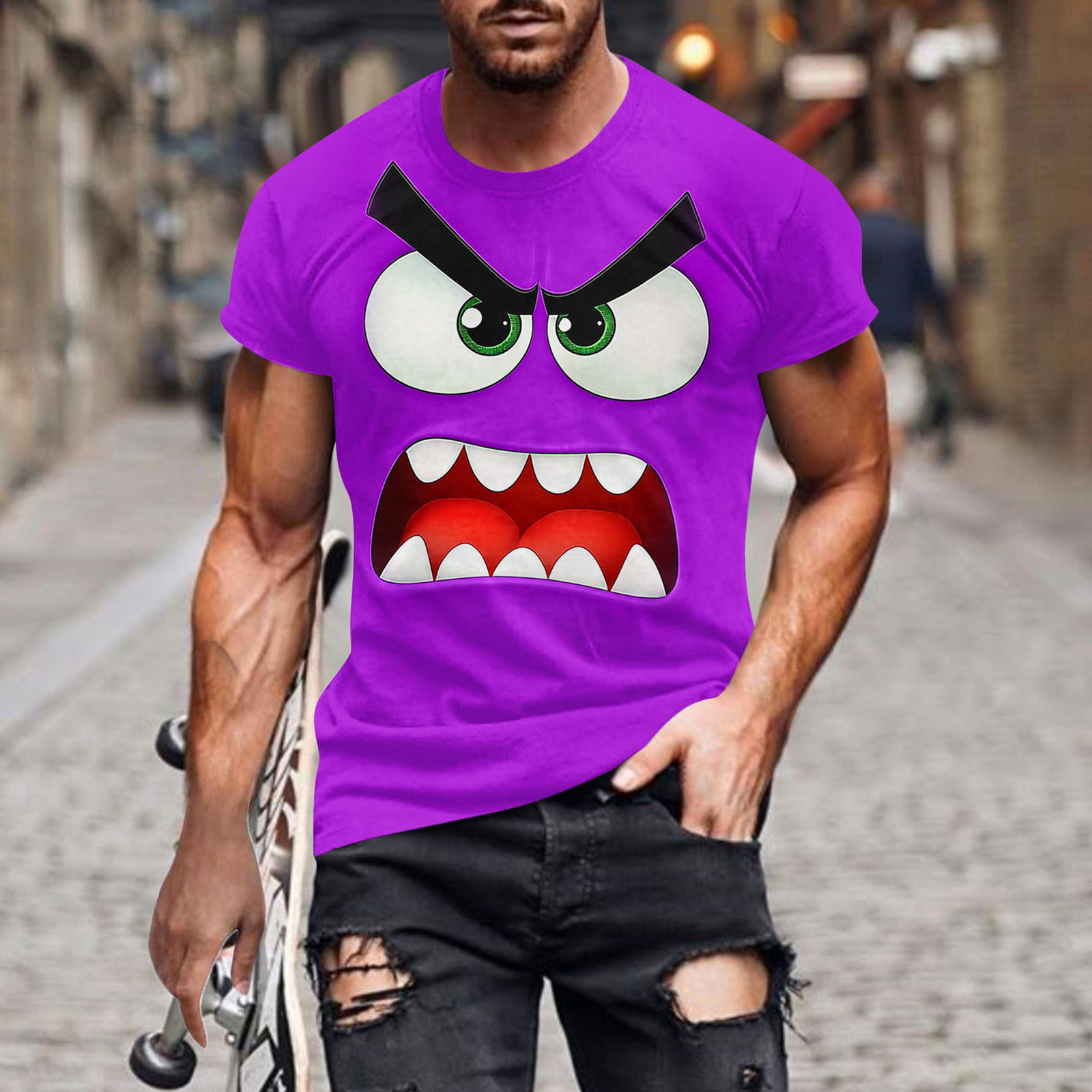 LMOIPLI Mens Funny Cartoon Face Graphic T-Shirt Short Sleeve Crew Neck ...