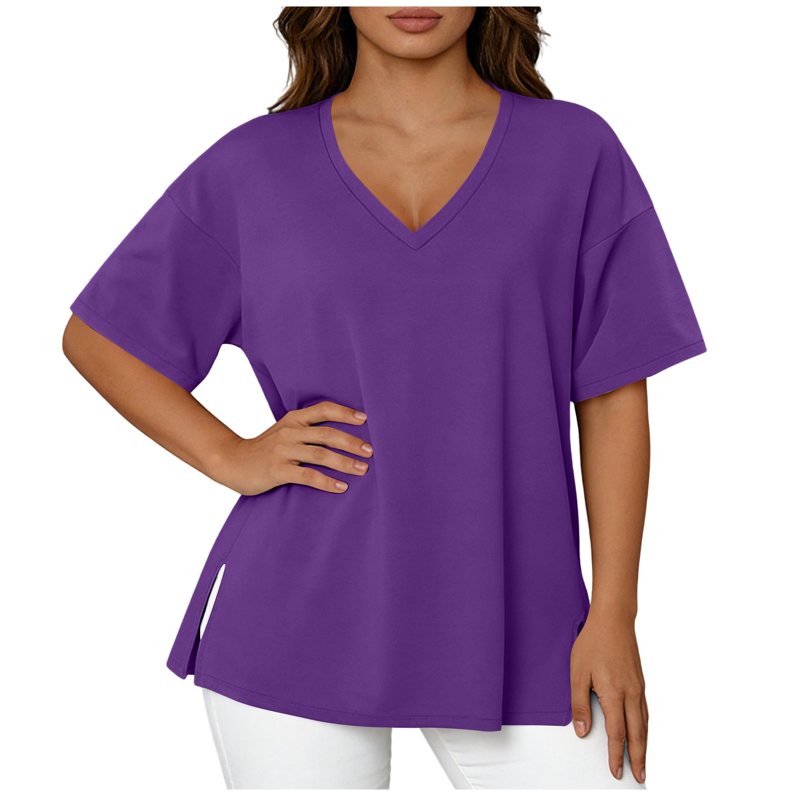 jtjvou Womens Oversized Half Sleeve Shirts V Neck Loose Fit Gym Baggy T ...